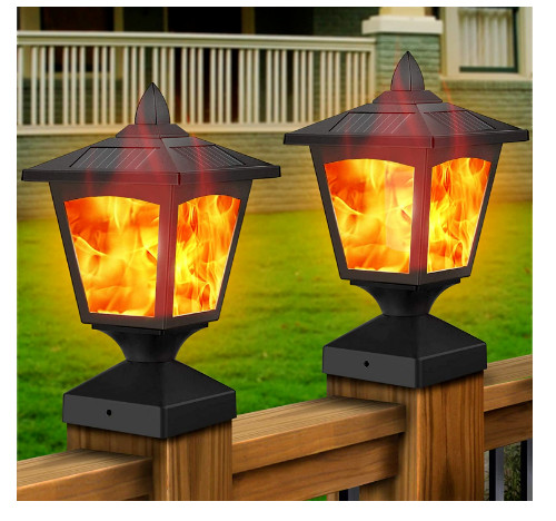 Outdoor flame light solar post - outdoor,