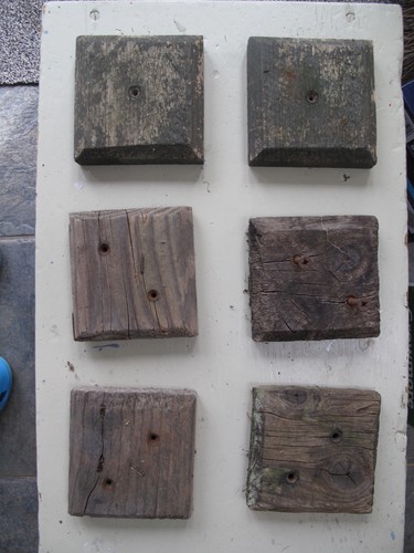 Aged wooden fence post - post, caps